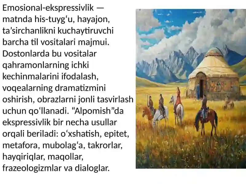 “Alpomish” dostonida emosional-ekspressivlikni ta’minlovchi stilistik birlikla 3