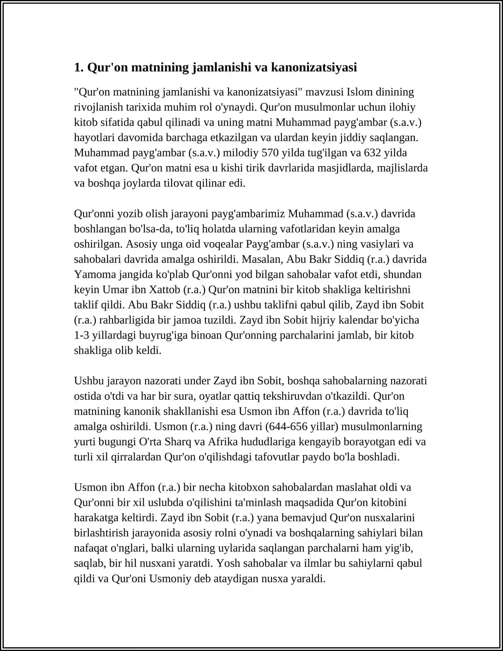QUR'ON, HADIS, FIGH, AQIDA ILMLARINING SHAKLLANISH TARIXI 3