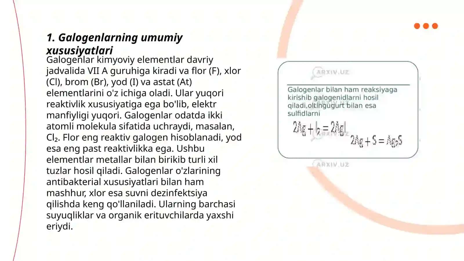 Galogenlar va ularning fizik-kimyoviy xossalari 3