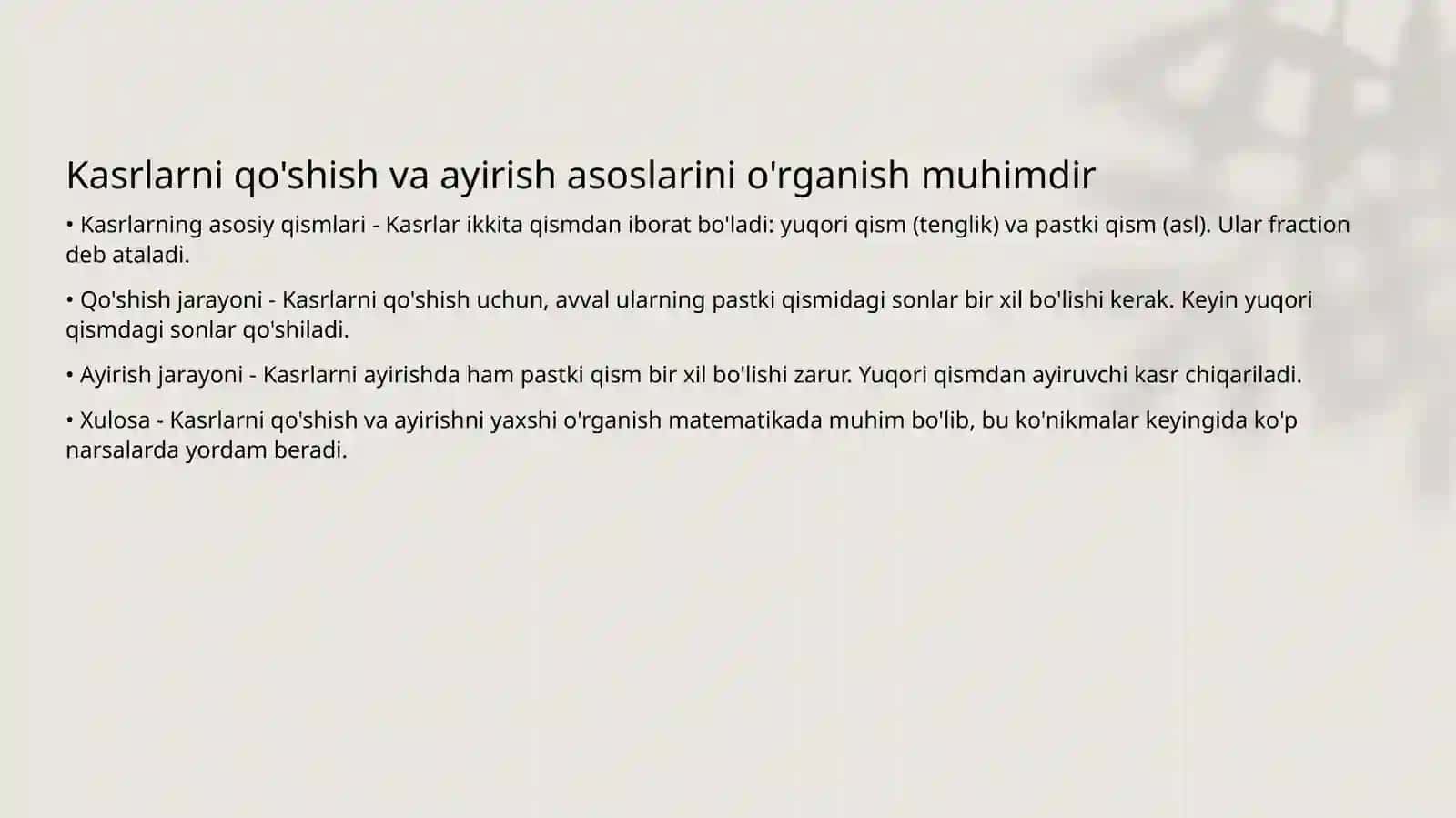 Boshlanģich  sinflarda kasrlar ustida  arifmetik  amallar 3