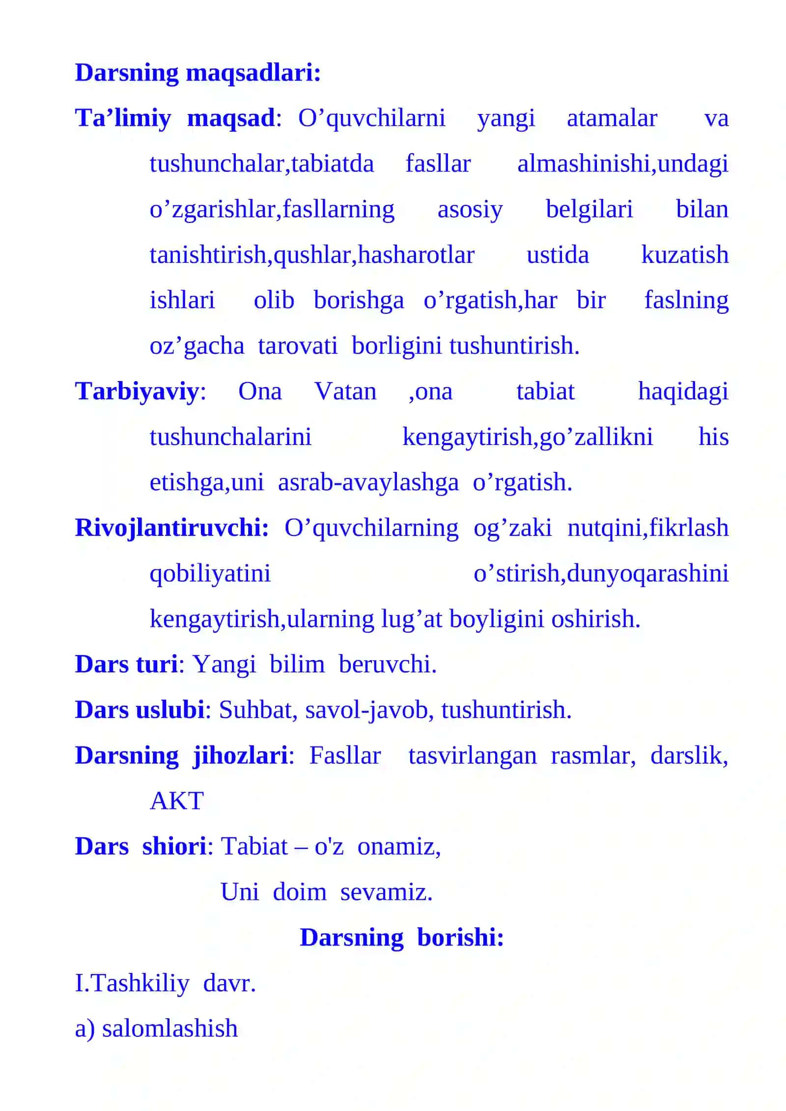 2-sinf Tabiiy Fan (Science) Yil fasllari mavzusida dars ishlanma 3