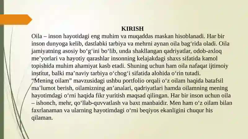Mening oilam mavzusida portfolio tayyorlash. 3