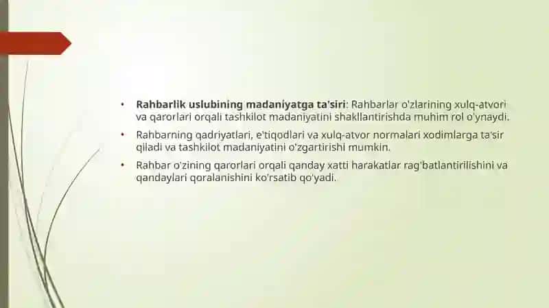 Madaniyatning rahbarlik uslubi ta'siri 3