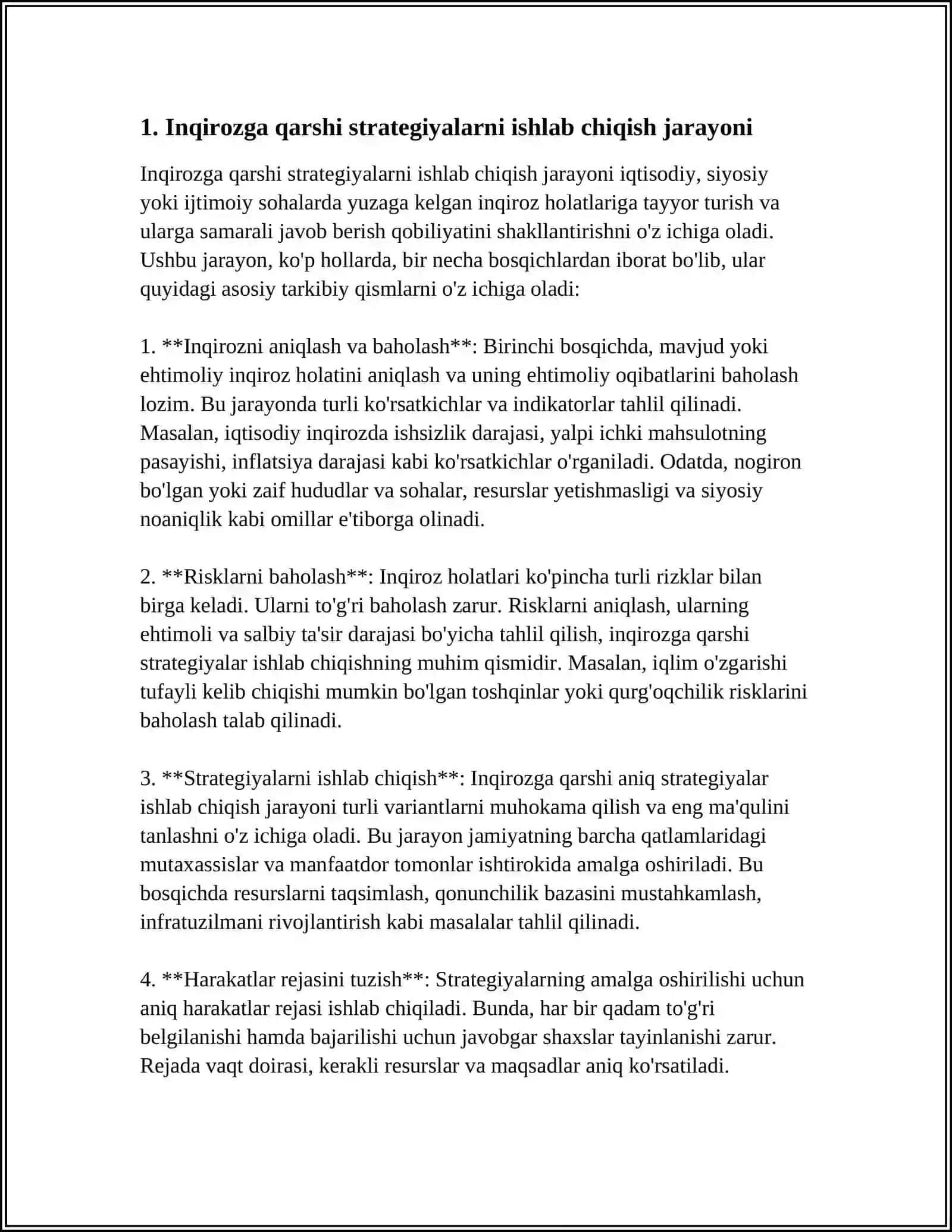 MUSTAQIL ISH Mavzu: MAHALLIY MENEJMENTNING INQIROZGA QARSHI STRATEGIYALARI 3