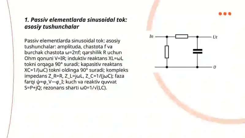 Passiv elementlardagi sinusoidallik tok 3