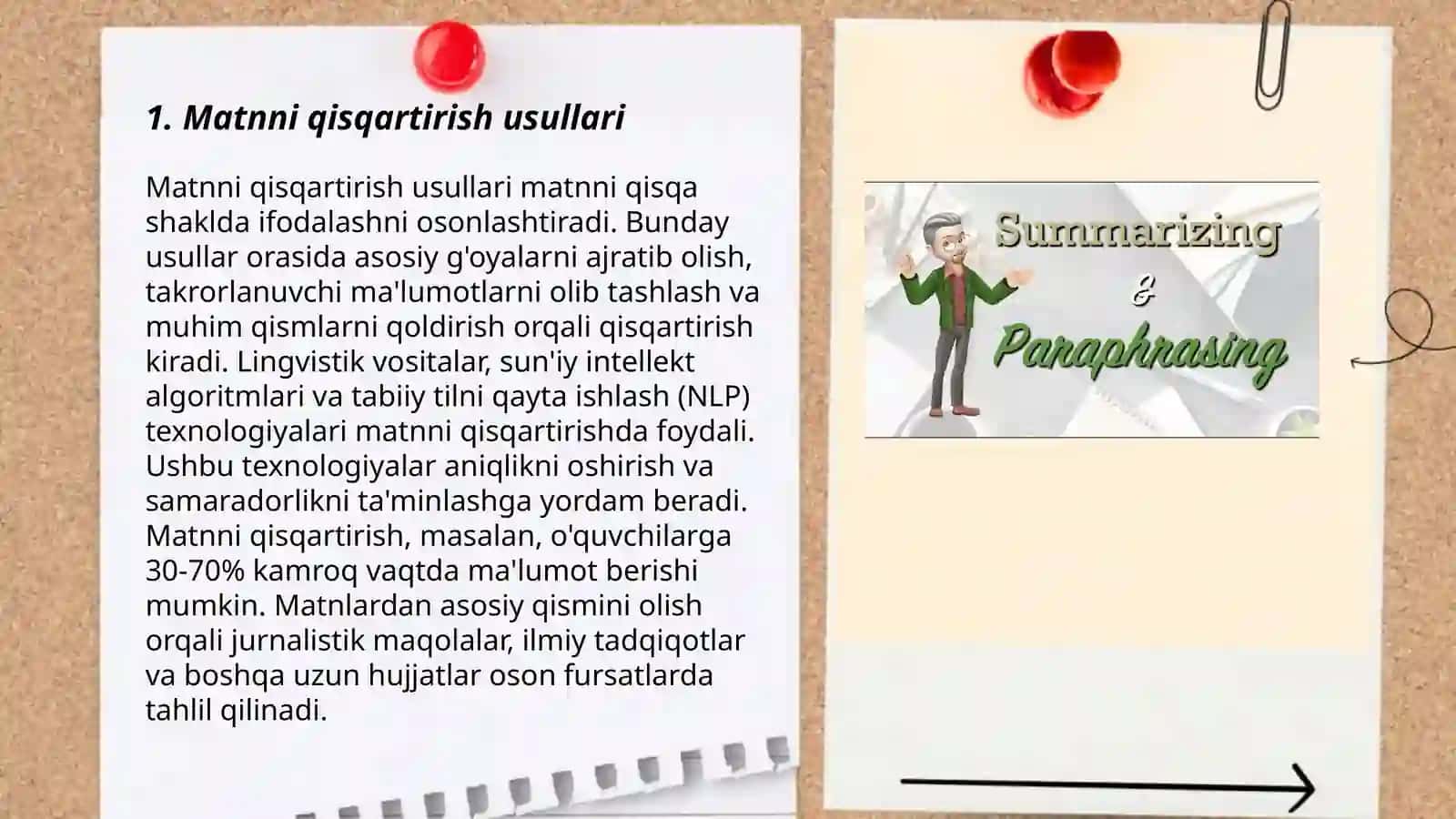 Summarising and parapharasing 3