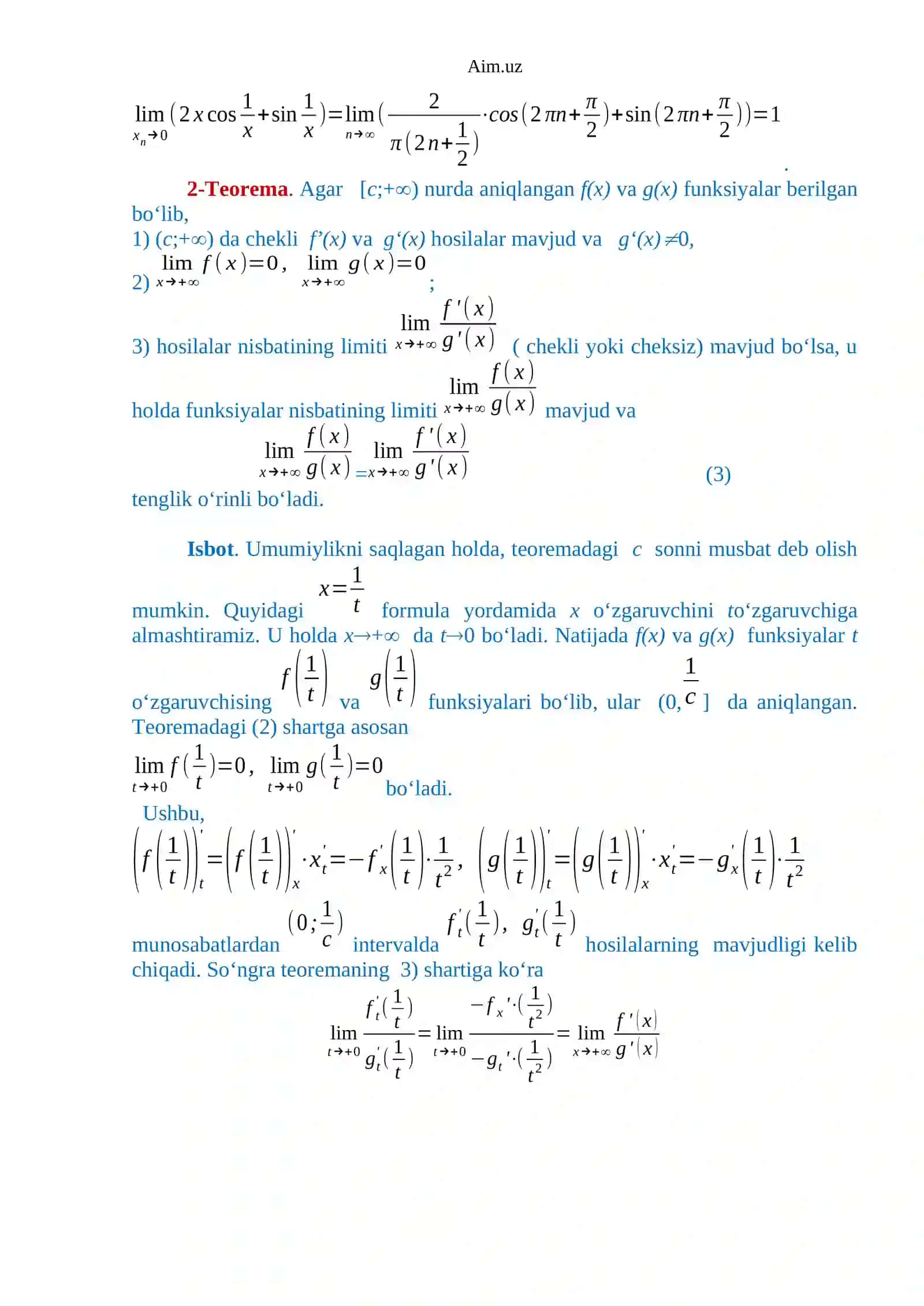 Matematik analiz fanidan mustaqil ish 3