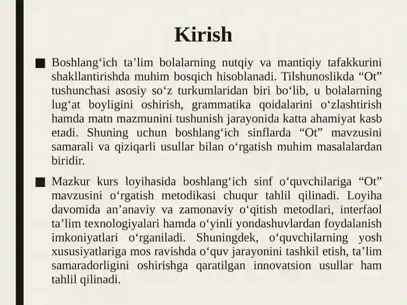 Boshlang‘ich sinflarda “Ot” mavzusini o‘rgatish metodikasi 3