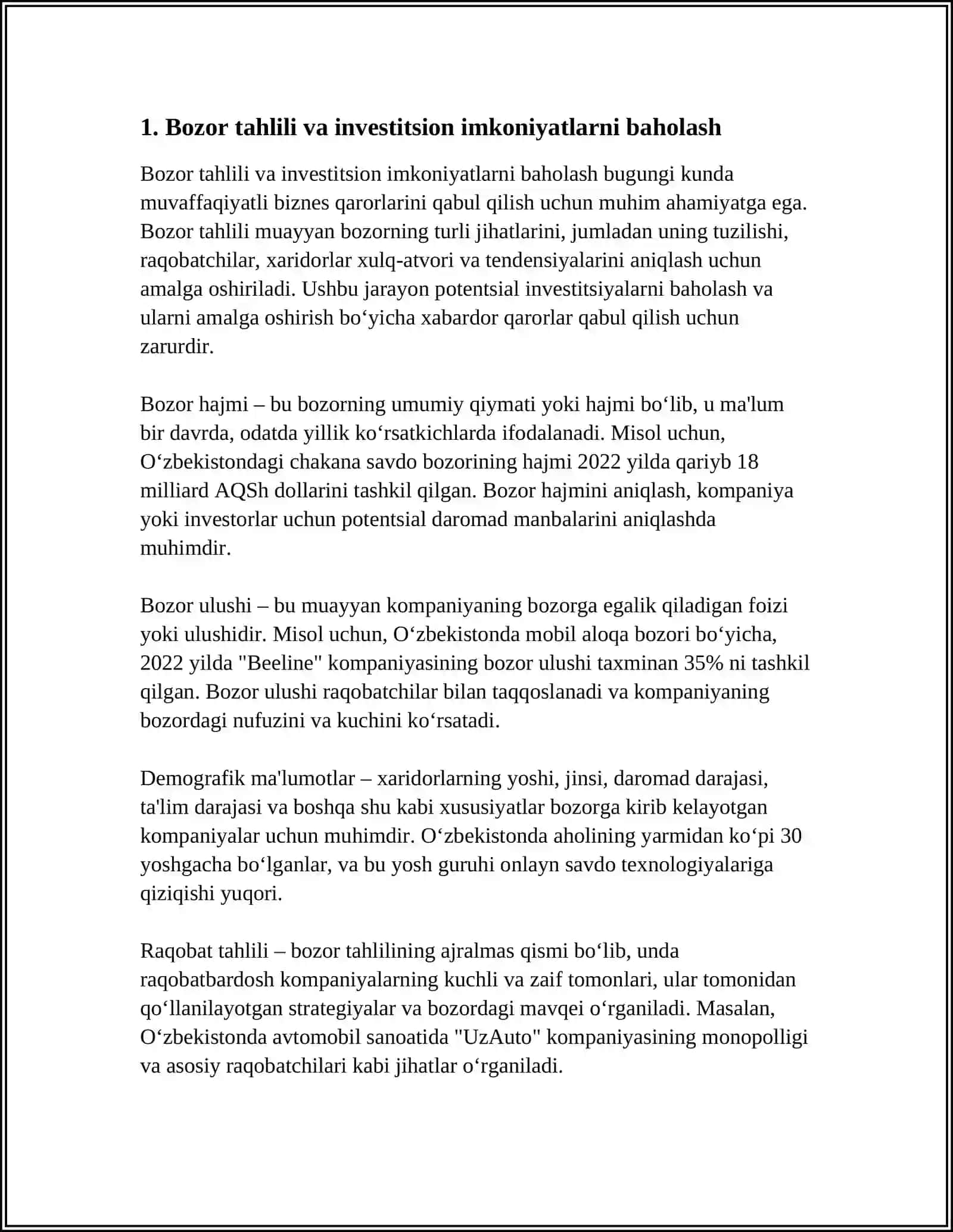 MARKETING TAHLILI INVESTITSION TAHLIL 3