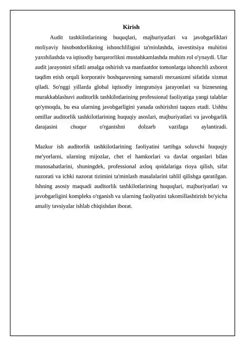 Auditorlik tashkilotining huquqlari va majburiyatlari 3