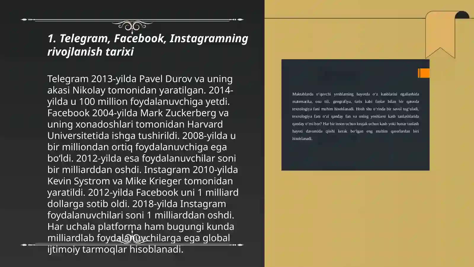 "Telegram" "Fasebook","Instagram"larni tushunchalari va qiyosiy taxlili 3