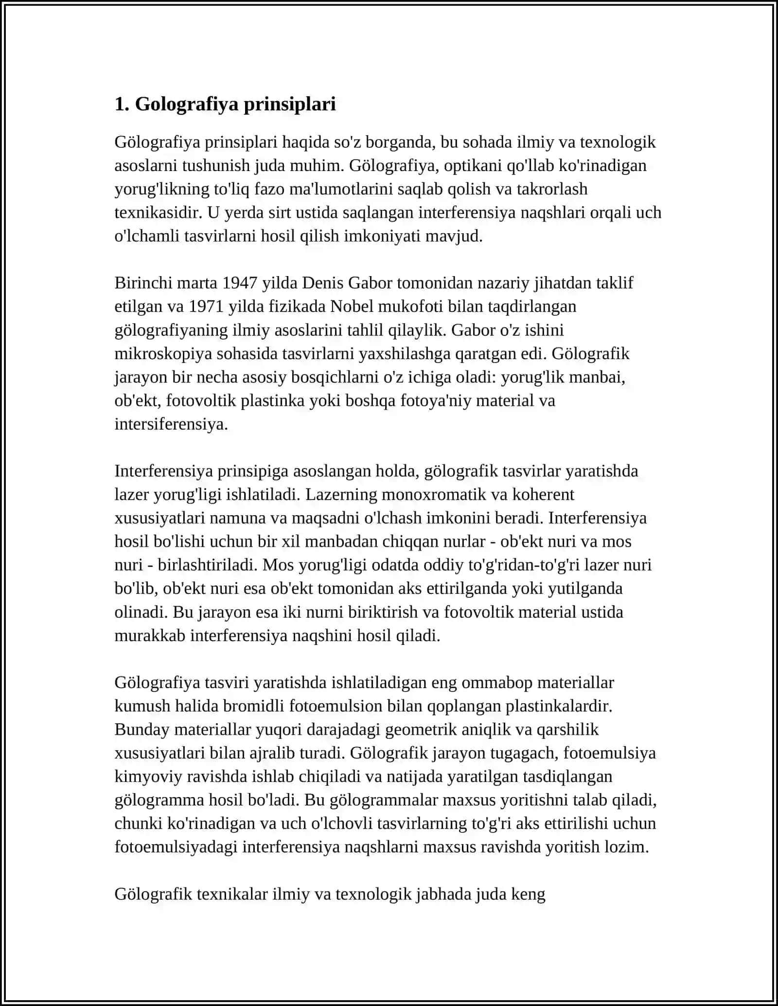 Golografiya prinsipi va uning qo'llanilishi 3