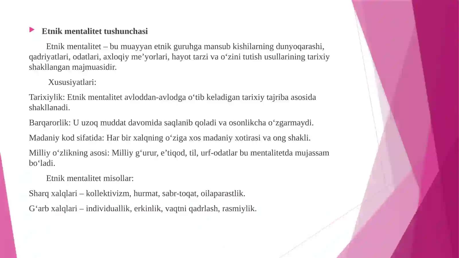 Etnik mentalitet va streotiplar tushunchasi. 3