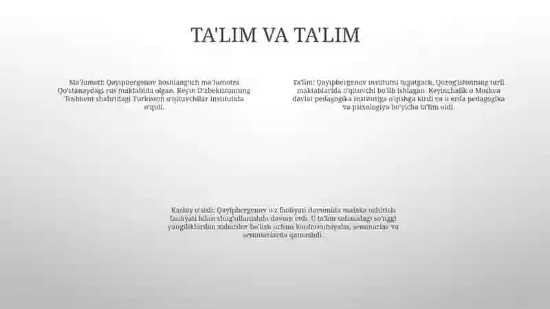 T. Qayipbergenovning Hayoti Vaijodi 3