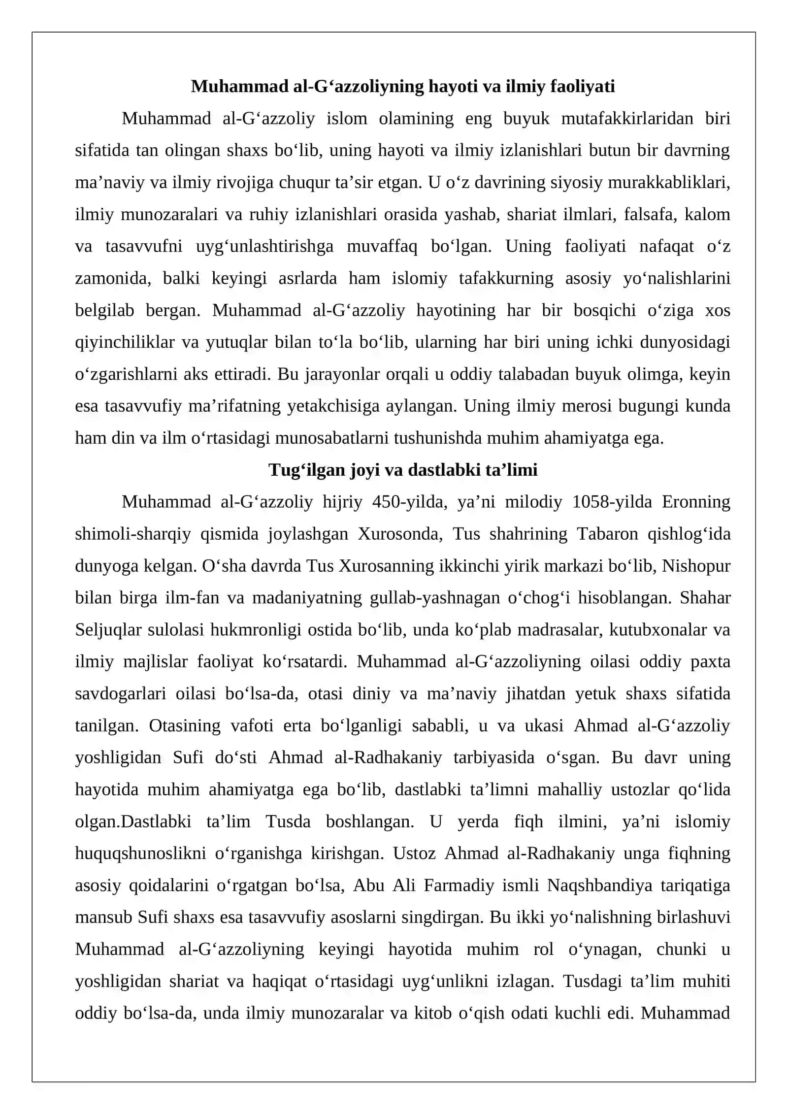 Muhammad al-G‘azzoliyning hayoti va ilmiy faoliyati 3
