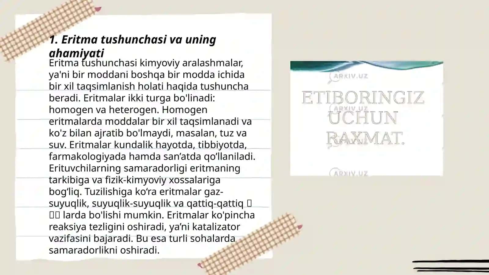 Eritmalar tayyorlash malaka va ko`nikmalarini egallash 3
