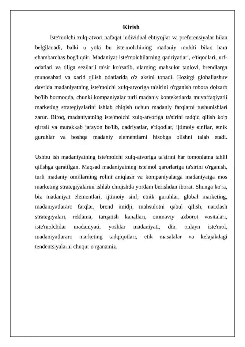 Madaniyatning iste'molchi xulqiga ta'sirini o'rgatish 3
