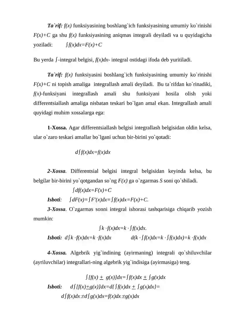Aniq va Aniqmas integrallar 3