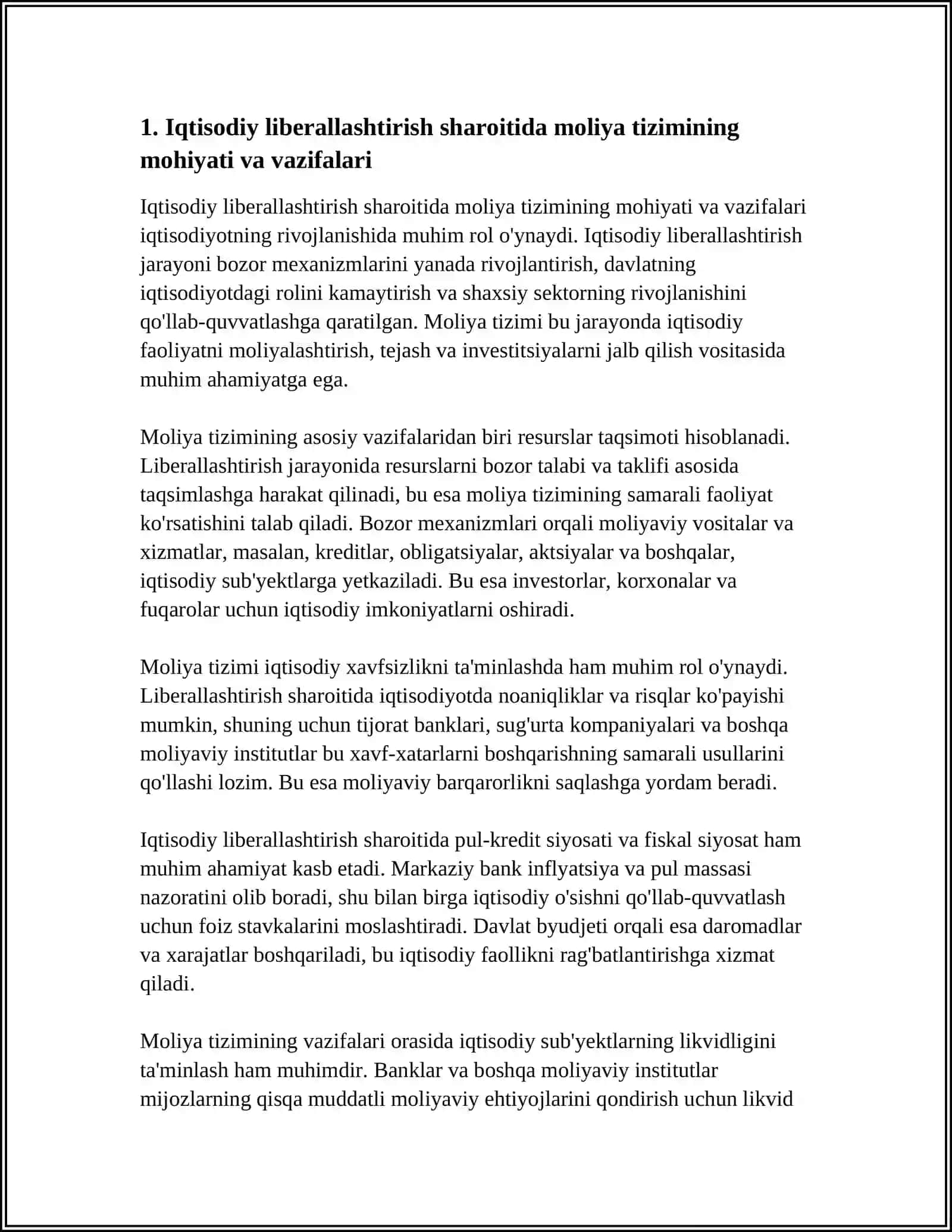 IQTISODIYOTNI LIBERALLASHTIRISH SHAROITIDA MOLIYA TIZIMINING MOHIYATI VA O'ZIGA XOS XUSUSIYATLARI 3