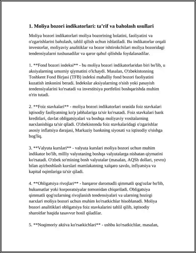 Moliya Bozori Indikatorlari Baholash 3