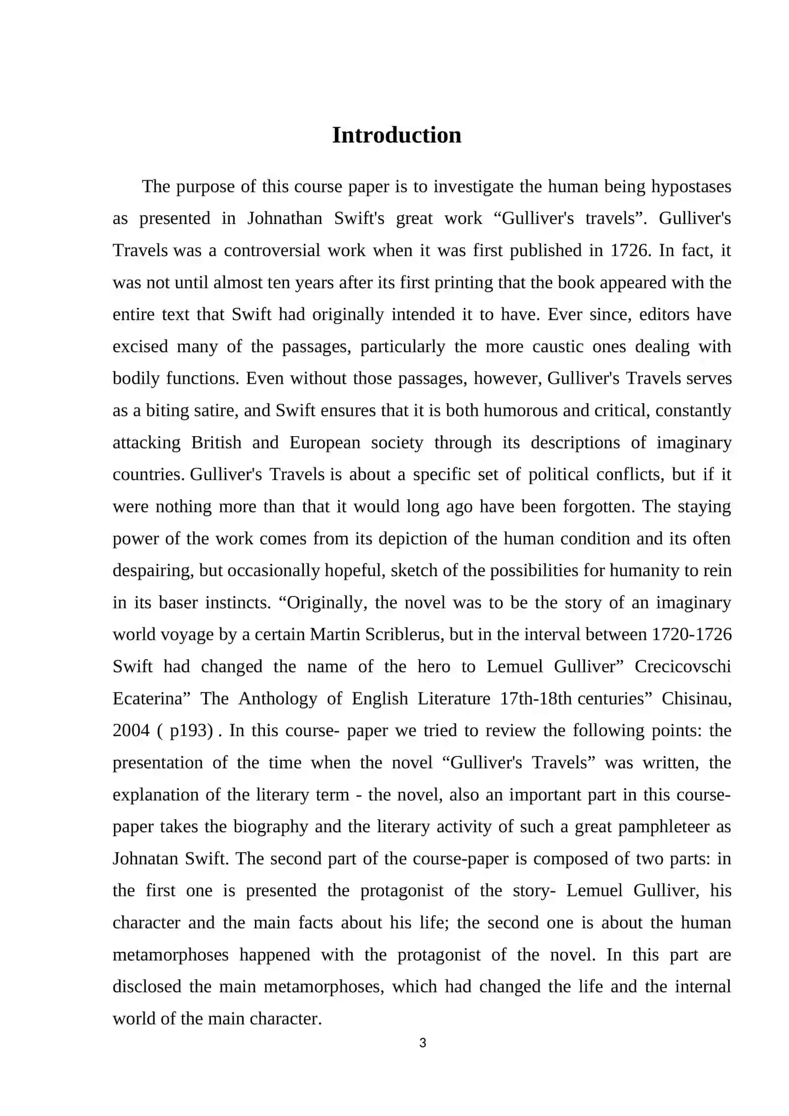 Course Work on Human being hypostases in ‘Gulliver`s travels’ 3