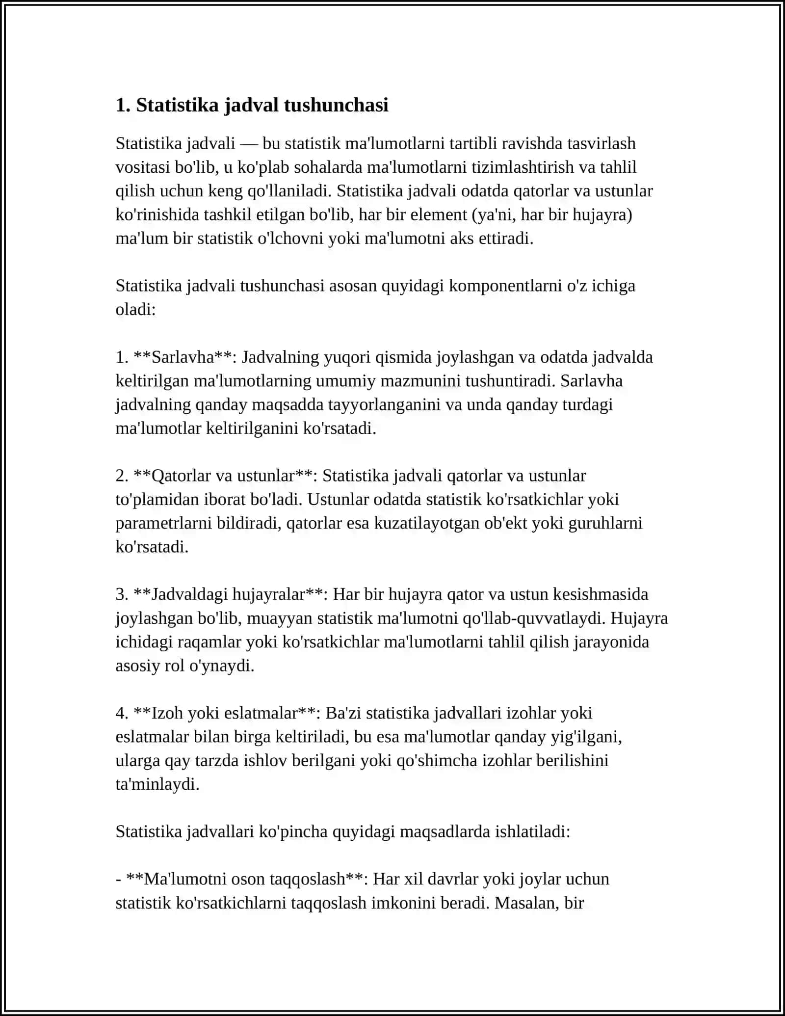 STATISTIK JADVAL TURLARI VA UNI TUZISH QOIDALARI 3