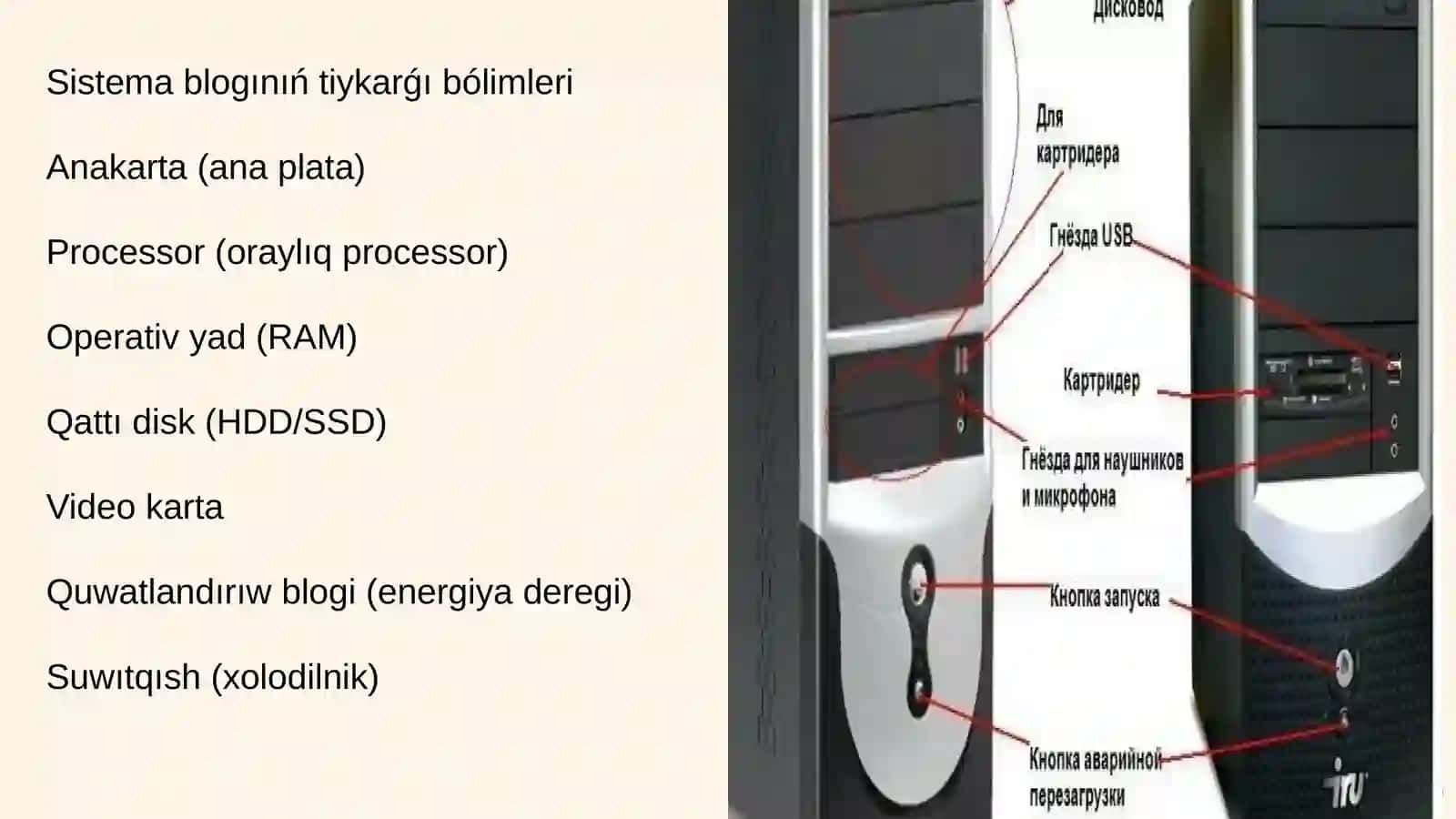 SISTEMA BLOKINIŇ BOLIMLERI MENEN TANSIW 3
