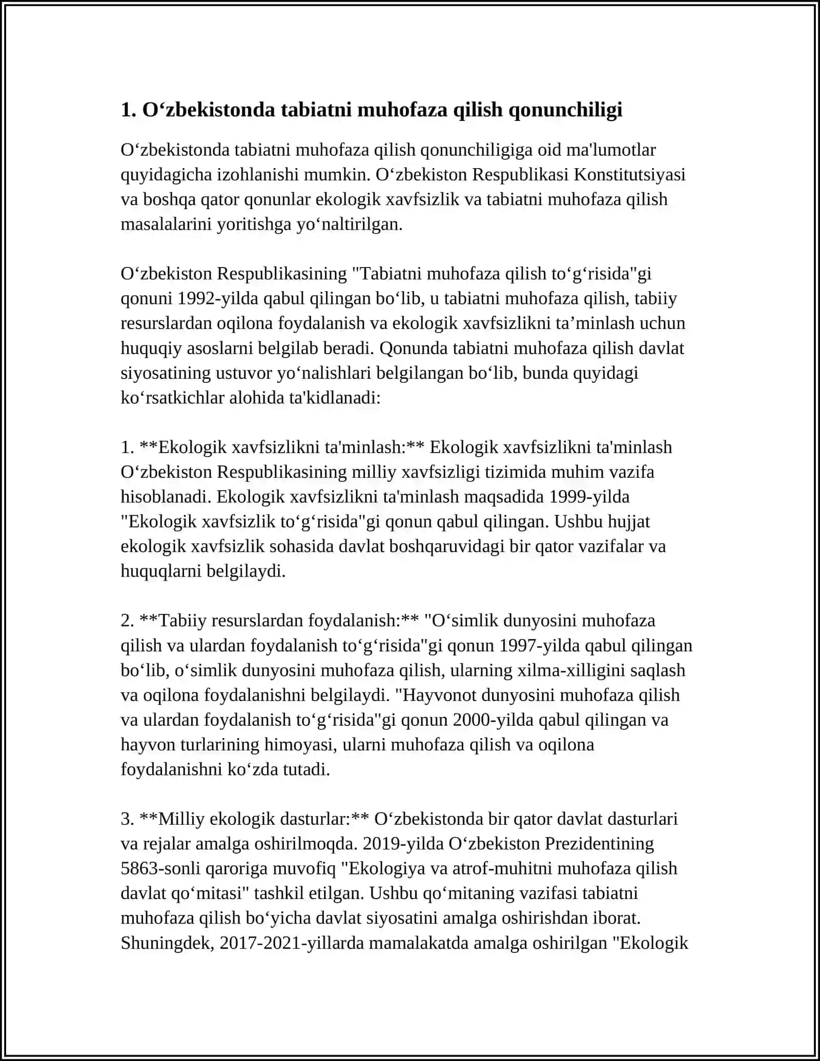 O‘ZBEKISTONDA TABIATNI MUHOFAZA QILISH AMALIYOTI. YUTUQ VA KAMCHILIKLAR 3