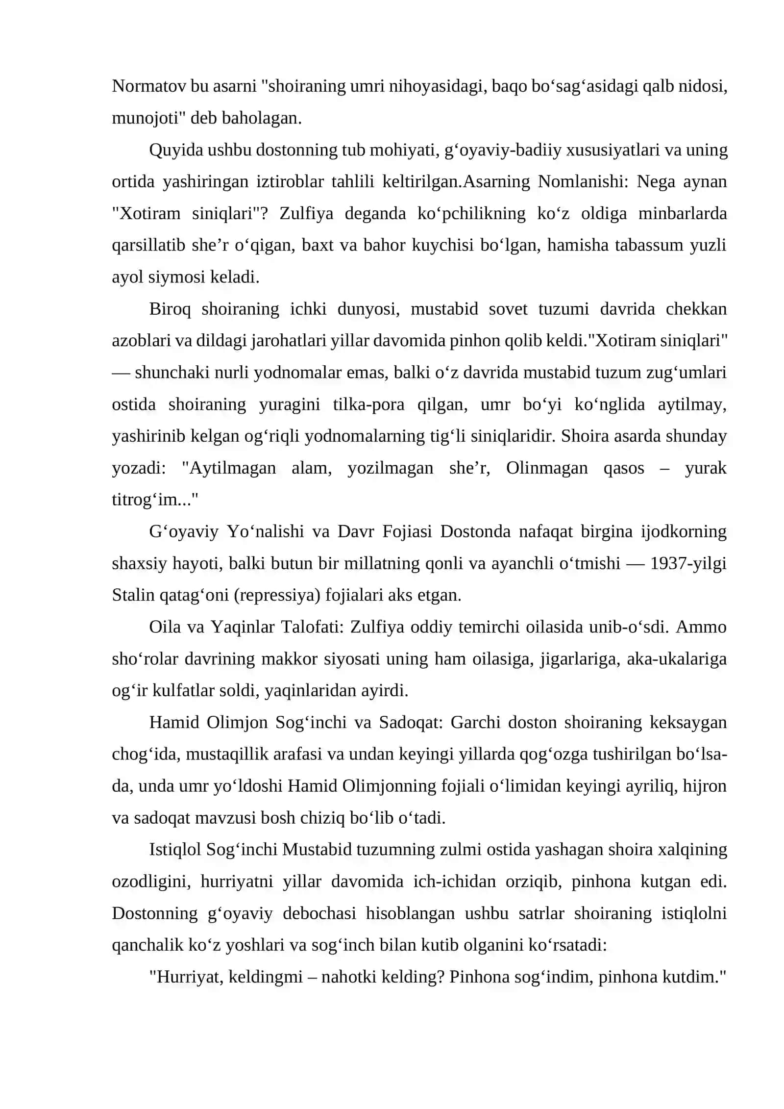 ZULFIYANING "XOTIRAM SINIQLARI" DOSTONI 3