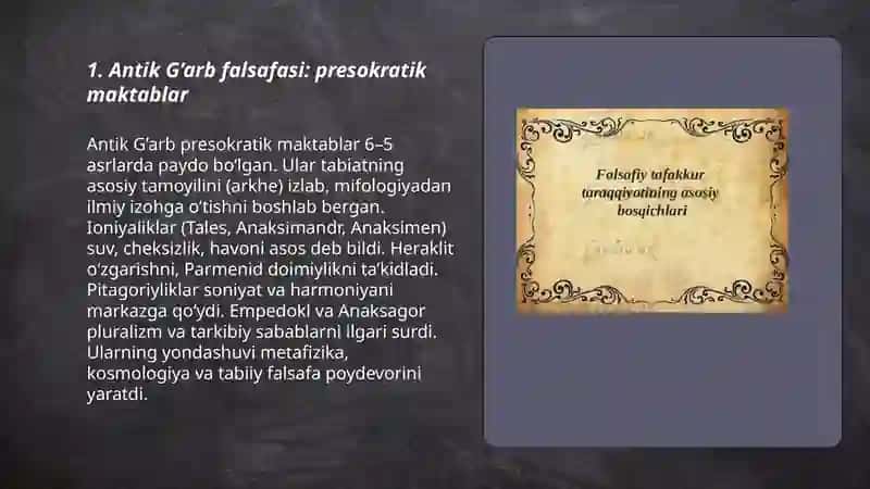 Antik G’arb Falsafasi: Presokratik Maktablar 3