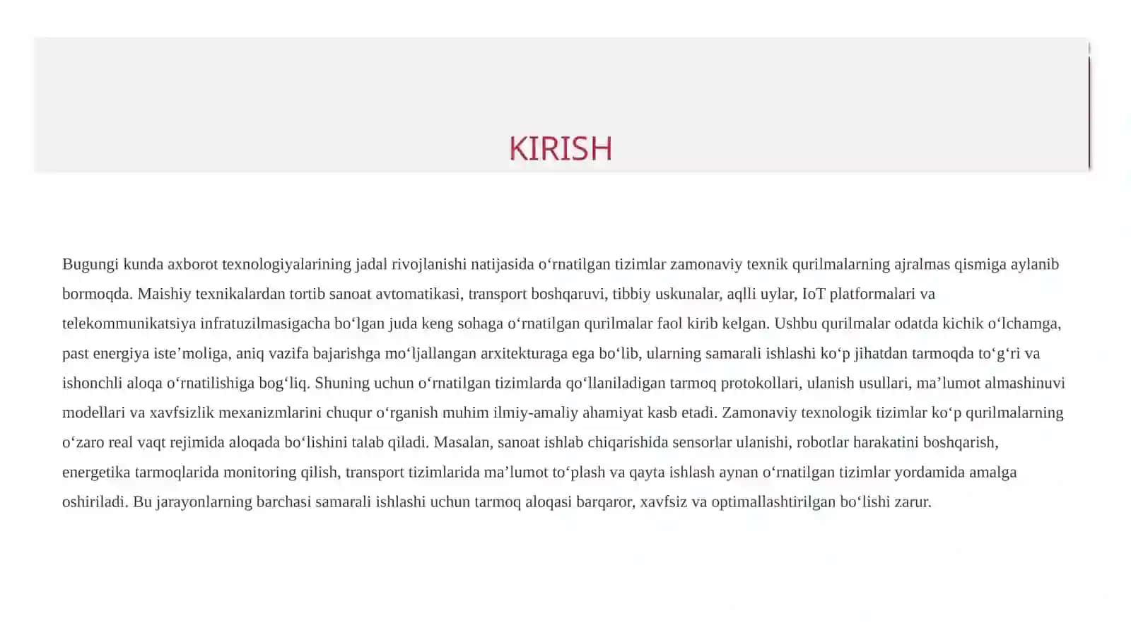 O‘rnatilgan tizimlar va protokollar 3