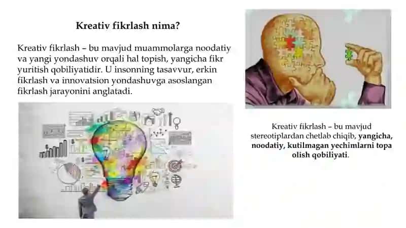 Kreativ fikrlash gata'sir ko'rsatuvchi o'millar 3