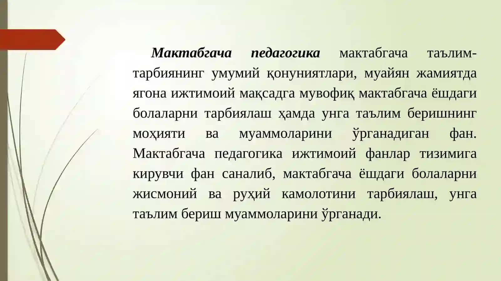 Мактабгача педагогика фанининг вазифалари 3
