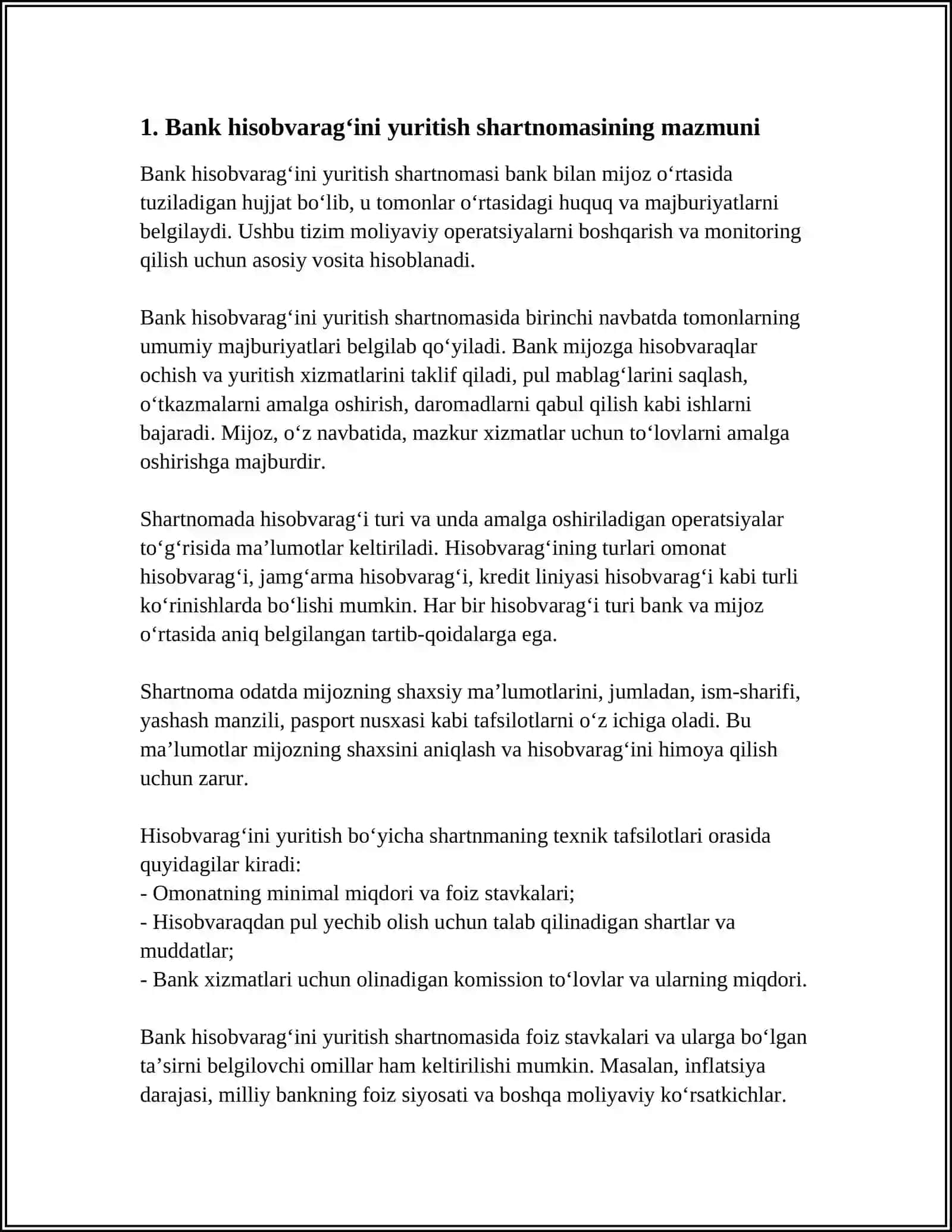 Bank hisobvarag‘ini yuritish shartnomasi 3