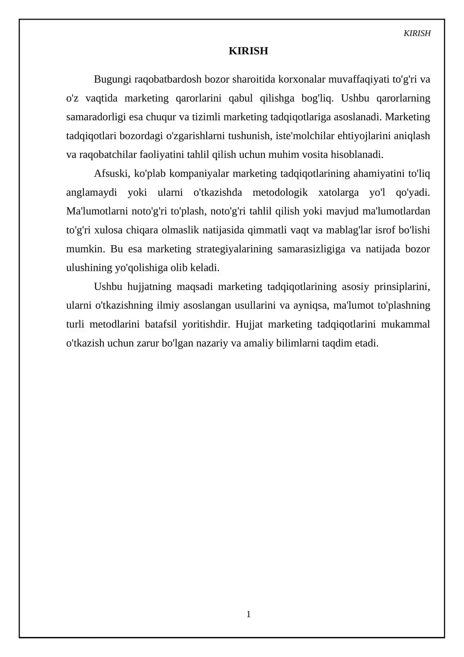 Marketing tadqiqotlari.Prinsplar marketing tadqiqotlarini o’tkazish. Marketing tadqiqotlarida ma’lumot to’plash usullari 3