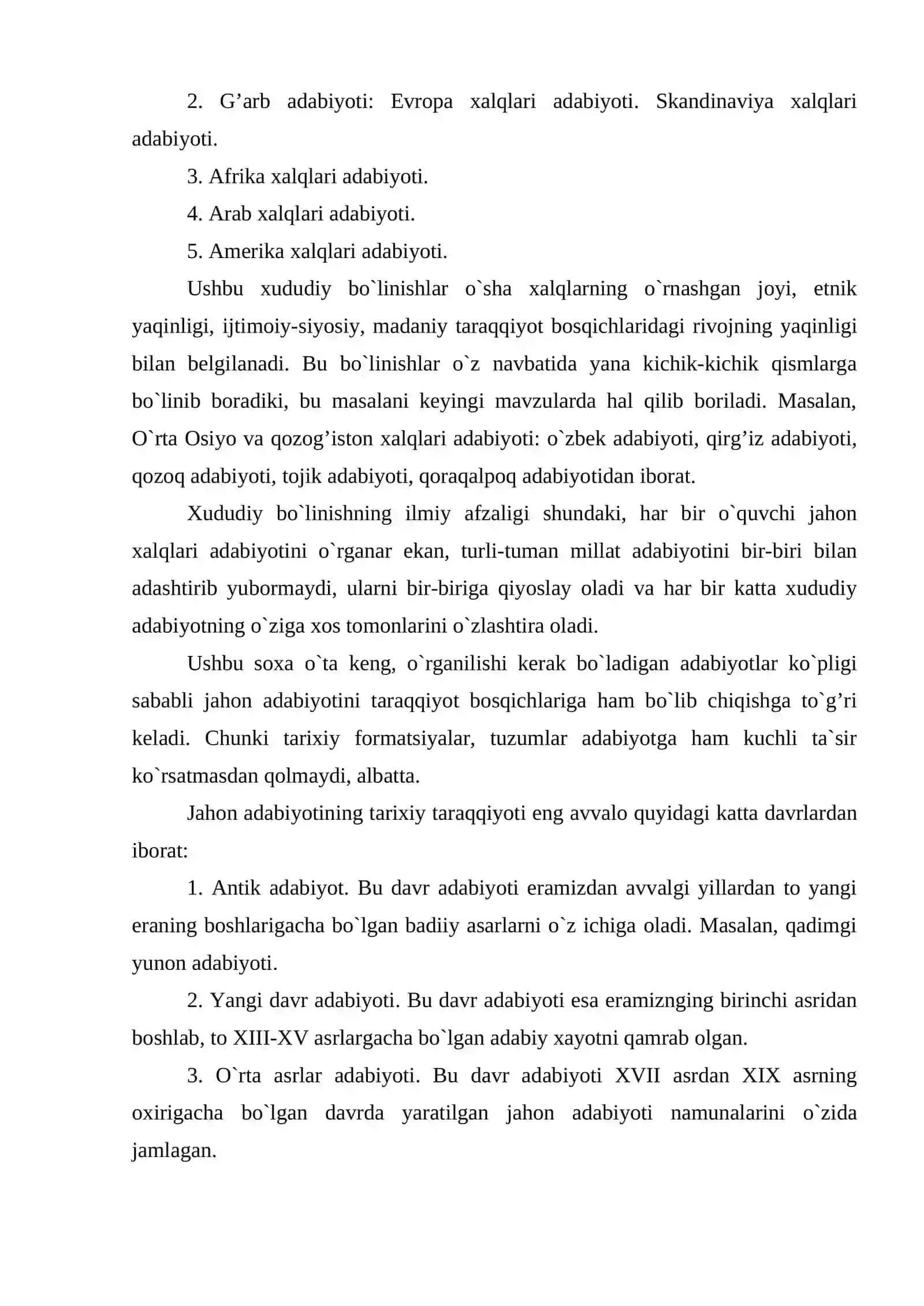 Jahon xalqlari adabiyotiga umumiy tavsif. 3