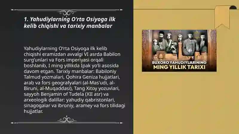 Yaxudiylarnig oʻrta osiyoga kirib kelishi 3
