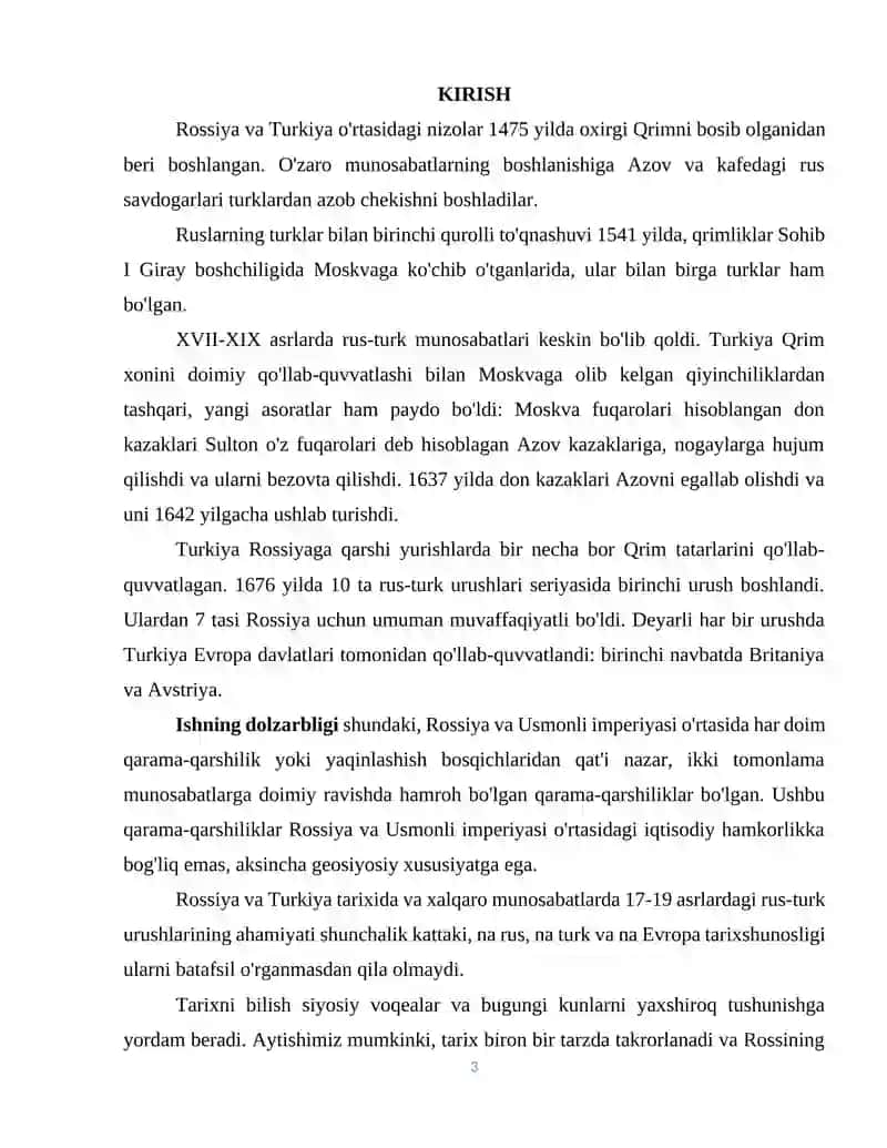XVII-XIX asrlarda Rossiya-Turkiya munosabatlari 3