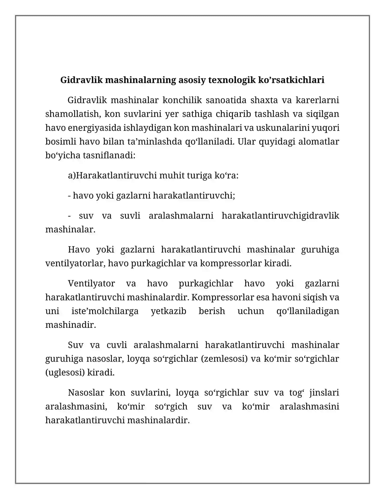 Gidravlik mashinalarning asosiy texnologik ko’rsatkichlari 3