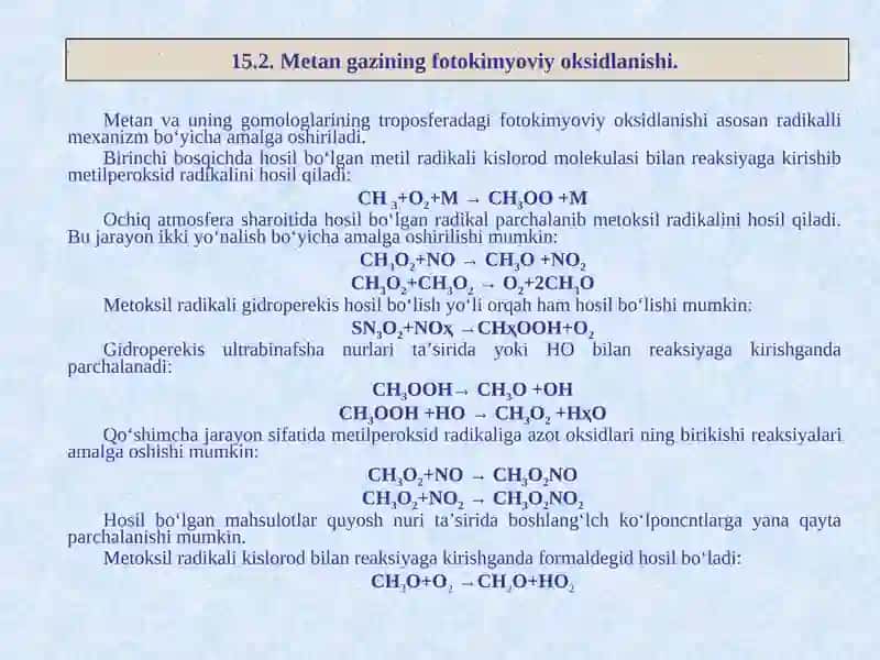 Metan gazining fotokimyoviy oksidlanishi 3