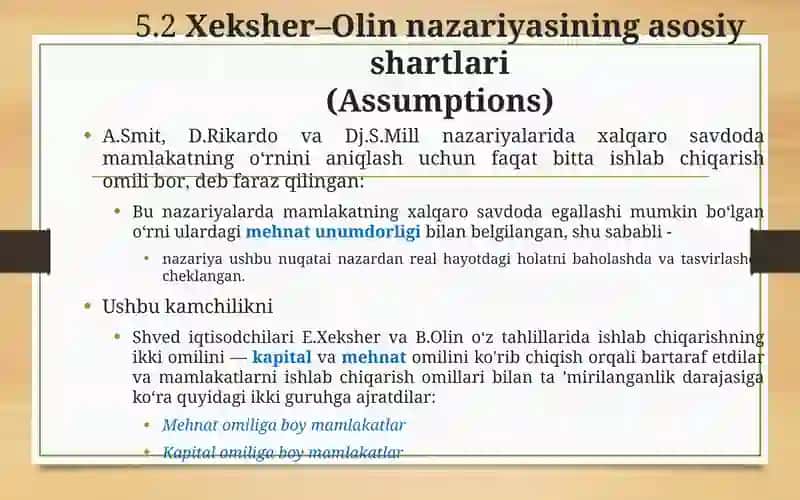 Xeksher–Olin nazariyasining asosiy shartlari (Assumptions) 3