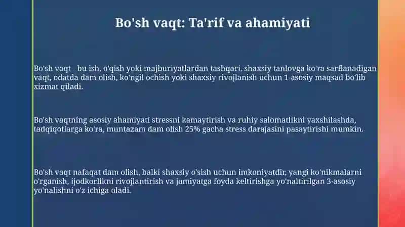 Bo'sh vaqt: Ta'rif va ahamiyati 3