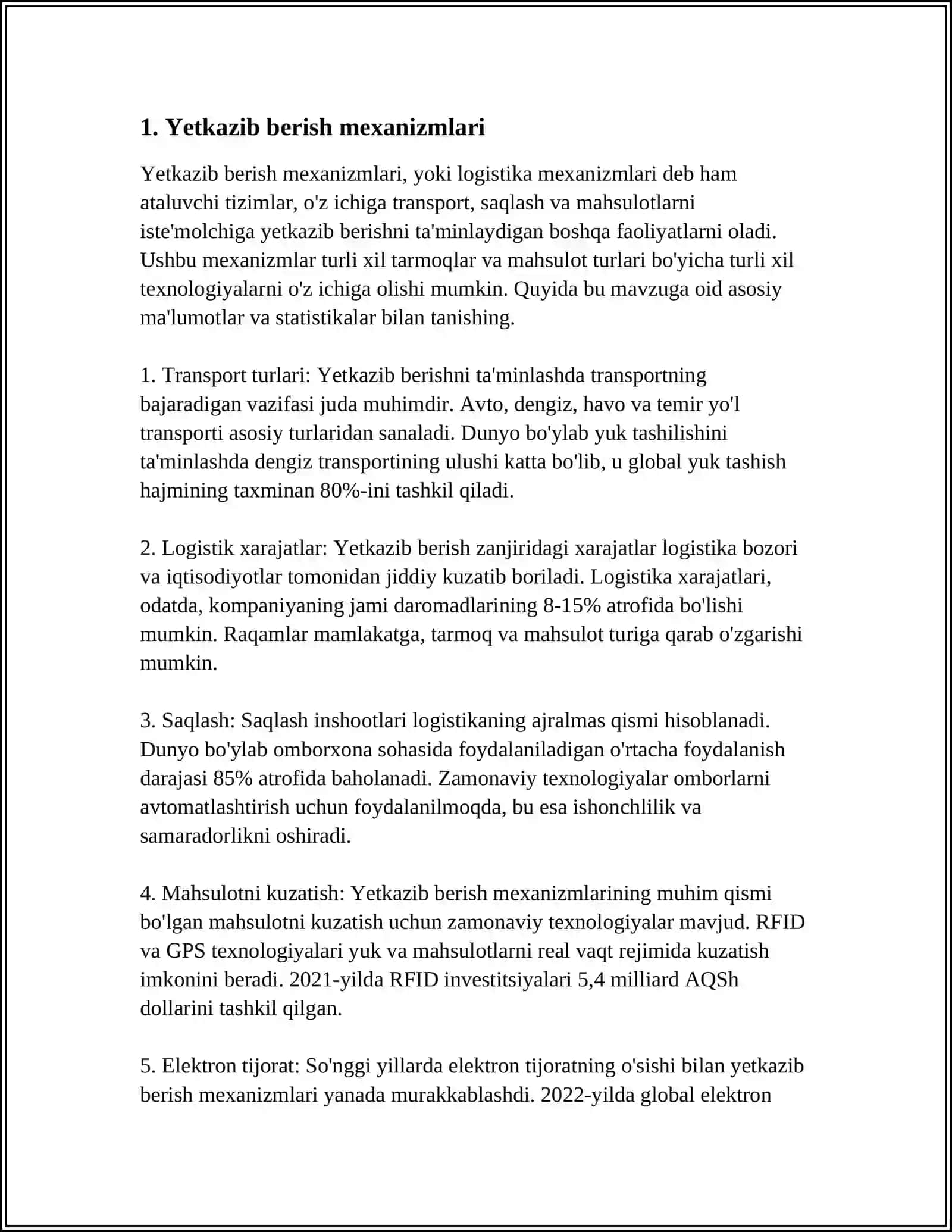 LOGISTIKADA YETKAZIB BERISH XIZMATLARI 3