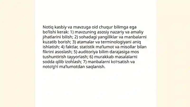 Notiq shaxsiga qo‘yiladigan talablar. Nutq odobi 3