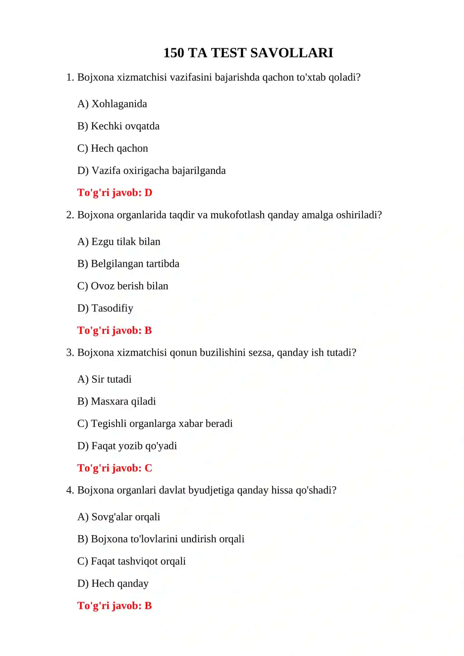 BOJXONA XIZMATIGA ISHGA QABUL TESTLARI 3