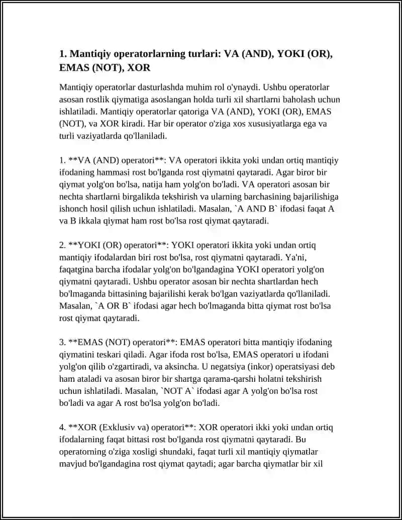 Mantiqiy Operatorlar Asosida Dastur Tuzish 3