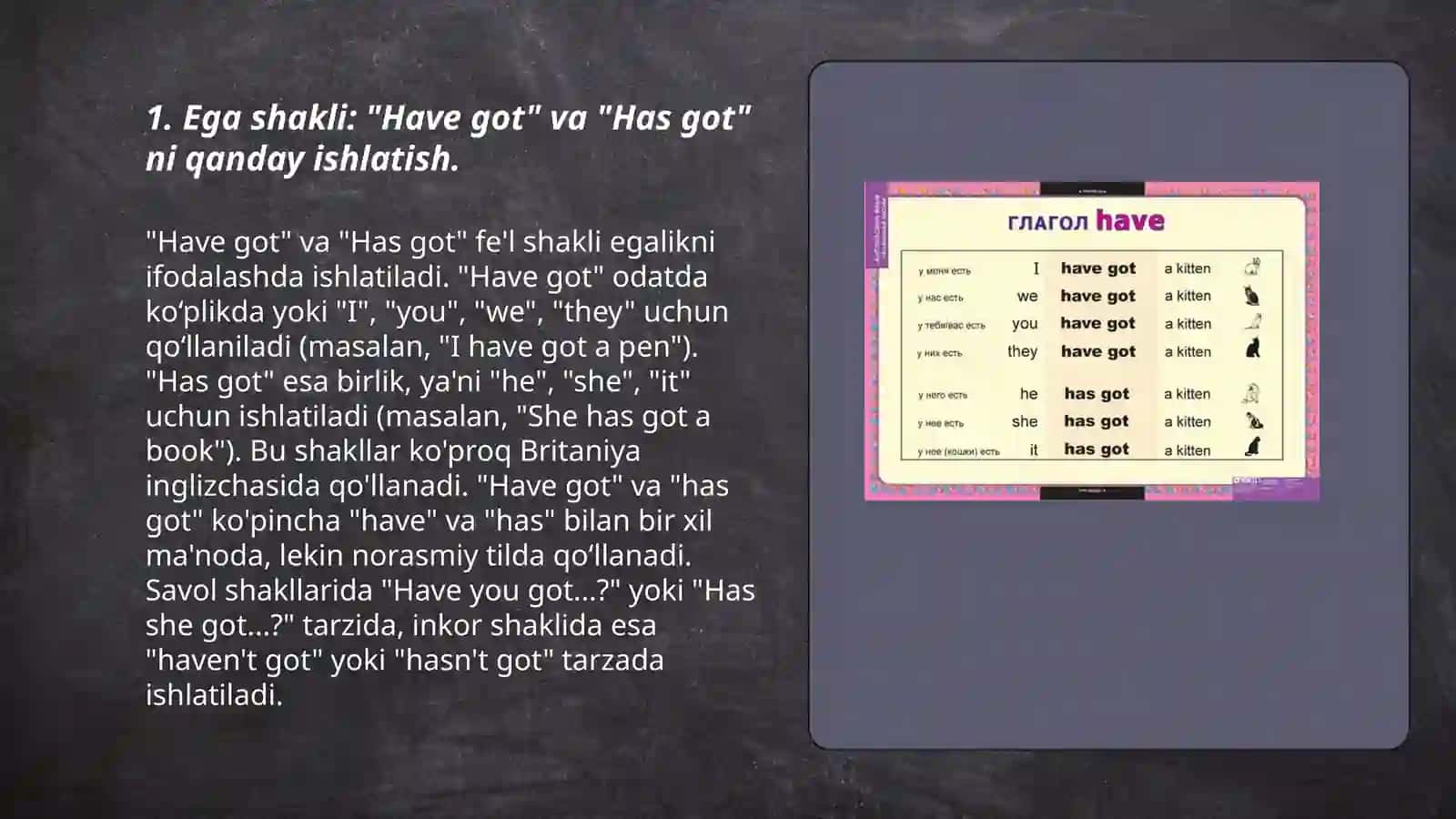 "Have got" va "Has got" ni qanday ishlatish 3