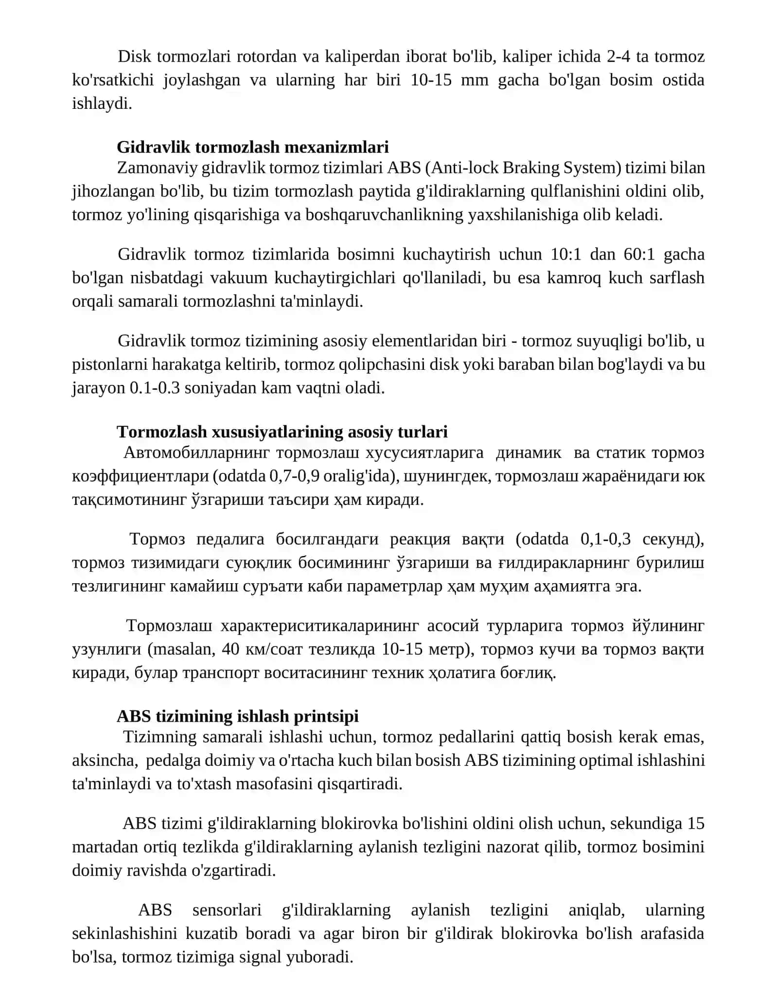 Avtomobilning tormozlanish xususiyatlari 3