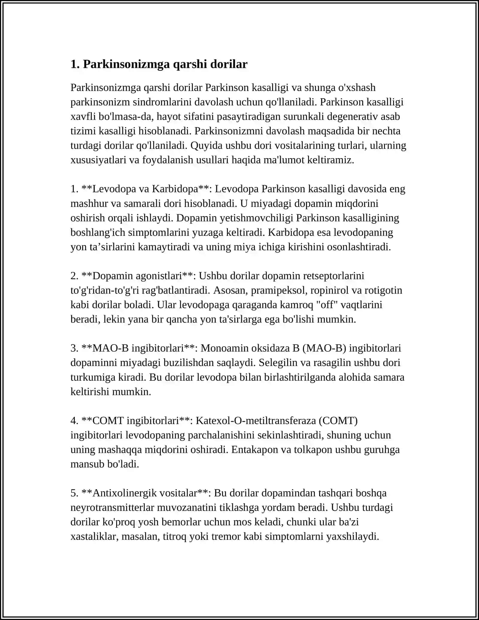 PARKINSONIZMGA QARSHI MODDALAR 3