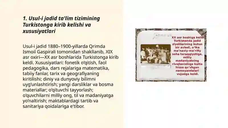 Usul-i jadid ta'lim tizimining Turkistonga kirib kelishi va xususiyatlari 3